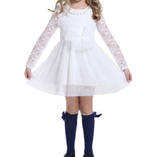 Kids Baby Girls Lace Dress Long Sleeve Princess Party Dresses Pearl Necklace 2-6 Y