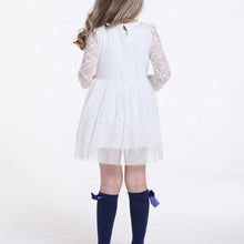 Kids Baby Girls Lace Dress Long Sleeve Princess Party Dresses Pearl Necklace 2-6 Y