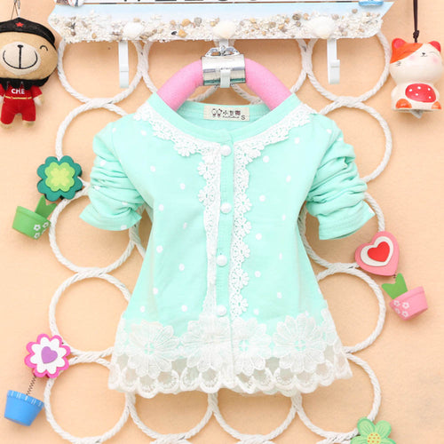 2-4Years Baby Kids Girls Polka Dots Children Outerwear Shirt Long Sleeve Lace Pearl Cardigan Dress Coat Clothing