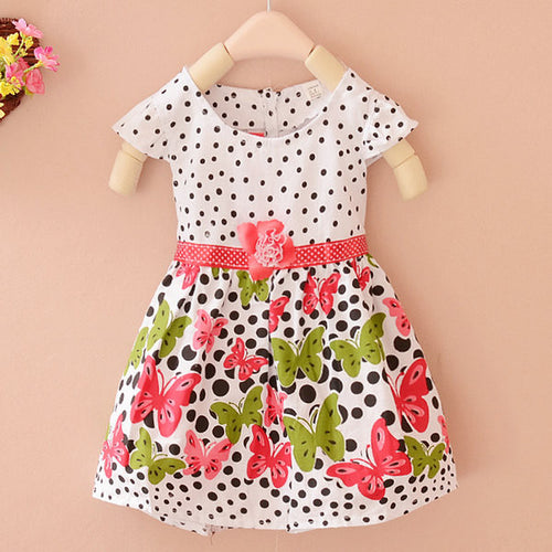 2-4Years Lovely Baby Girls Kids Princess Dress Polka Dots Butterfly One-piece Dresses