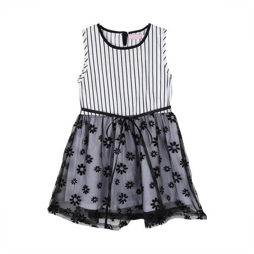 2-7Y Baby Girls Kids Puffed Dress Sleeveless Party Princess Dot Stripe Tutu Dresses