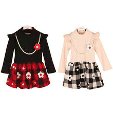 2-7Y Kids Baby Girls Flower Plaids Dress Ruffle Long Sleeve Princess One Piece Party Tutu Dresses PY