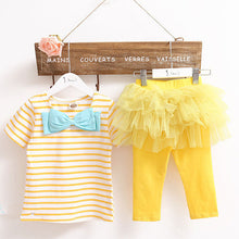 2 Pieces Kid Girls Clothes Set Stripe Bow Top T-shirt + Tutu Skirt Leggings Culottes Outfit Clothing Sets