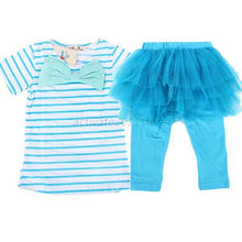 2 Pieces Kid Girls Clothes Set Stripe Bow Top T-shirt + Tutu Skirt Leggings Culottes Outfit Clothing Sets