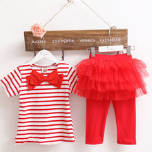 2 Pieces Kid Girls Clothes Set Stripe Bow Top T-shirt + Tutu Skirt Leggings Culottes Outfit Clothing Sets