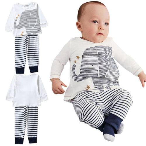 2 Pieces Toddler Kids Baby Boys Clothes Sets Cotton Long Sleeve Tops + Stripe Pants Trousers Outfit Children Clothing Set 0-4Y