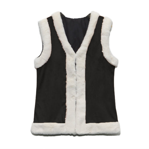 Flocking Faux Fur Sleeveless Vest Women Leather Patchwork Warm Waistcoat Black Yellow Colete Feminino Outwear