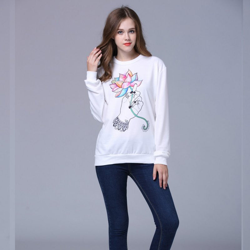 Women Plus  hoodies Animal Flower printed Casual Sweatshirt Hoody Sudaderas Sweatshirt Pullovers