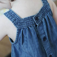 Cute Blue Solid Bow Cowboy Dress Children Kids Girls Strap Jean Denim Knee-Length Dresses LE2