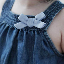 Cute Blue Solid Bow Cowboy Dress Children Kids Girls Strap Jean Denim Knee-Length Dresses LE2