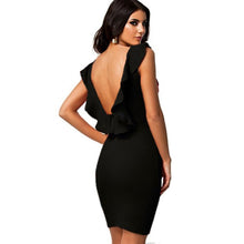 Elegant Women Ruffle Sleeve Bodycon Backless Cocktail Party Pencil Midi Dress H54