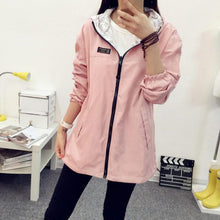 Women Bomber Basic Jacket Pocket Zipper Hooded Two Side Wear Coat Cartoon Print Outwear Loose Plus
