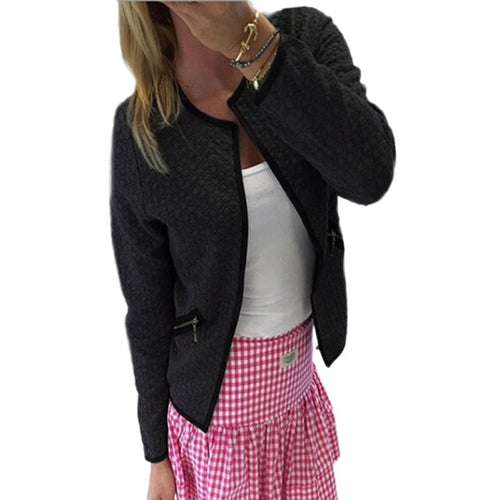 Women Open Stitch Coat Jacket Long Sleeve Casual Short Cardigan Zipper Pockets Slim Suit Outerwears Tops