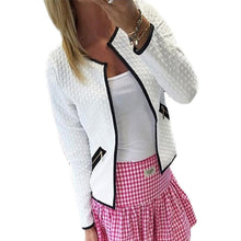 Women Open Stitch Coat Jacket Long Sleeve Casual Short Cardigan Zipper Pockets Slim Suit Outerwears Tops