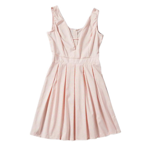 Style Sexy Women Dress Deep V-Neck Backless Sleeveless Pink Dresses Evening Party Slim A-line Dress