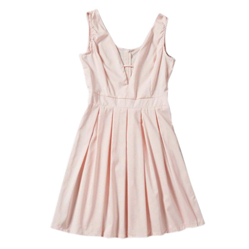 Style Sexy Women Dress Deep V-Neck Backless Sleeveless Pink Dresses Evening Party Slim A-line Dress