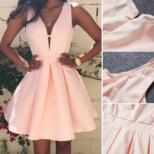 Style Sexy Women Dress Deep V-Neck Backless Sleeveless Pink Dresses Evening Party Slim A-line Dress