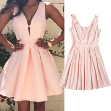 Style Sexy Women Dress Deep V-Neck Backless Sleeveless Pink Dresses Evening Party Slim A-line Dress