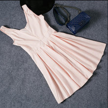 Style Sexy Women Dress Deep V-Neck Backless Sleeveless Pink Dresses Evening Party Slim A-line Dress