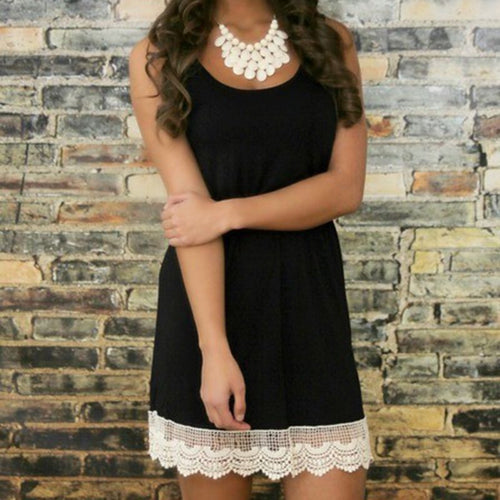 Women Ladies Sleeveless Vest Tank Mini Dress Tunic Lace Sundress LE2
