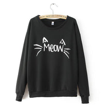 Women Casual Sweatshirts Long Sleeve Cute MEOW Print Shirts Tops Blouse