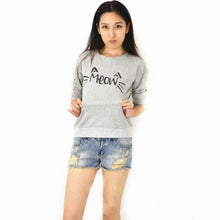 Women Casual Sweatshirts Long Sleeve Cute MEOW Print Shirts Tops Blouse