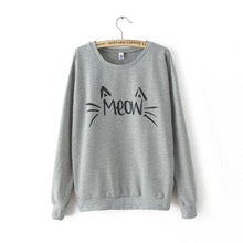 Women Casual Sweatshirts Long Sleeve Cute MEOW Print Shirts Tops Blouse
