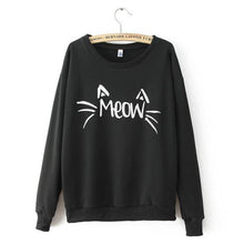Women Casual Sweatshirts Long Sleeve Cute MEOW Print Shirts Tops Blouse