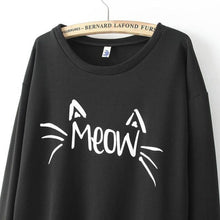 Women Casual Sweatshirts Long Sleeve Cute MEOW Print Shirts Tops Blouse