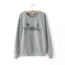 Women Casual Sweatshirts Long Sleeve Cute MEOW Print Shirts Tops Blouse