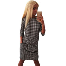 Dress Women's Casual Plaid Three Quarter Sleeve Short Mini Dresses