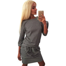 Dress Women's Casual Plaid Three Quarter Sleeve Short Mini Dresses