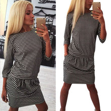 Dress Women's Casual Plaid Three Quarter Sleeve Short Mini Dresses