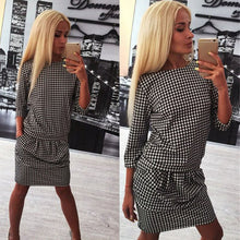 Dress Women's Casual Plaid Three Quarter Sleeve Short Mini Dresses