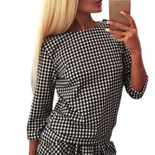 Dress Women's Casual Plaid Three Quarter Sleeve Short Mini Dresses