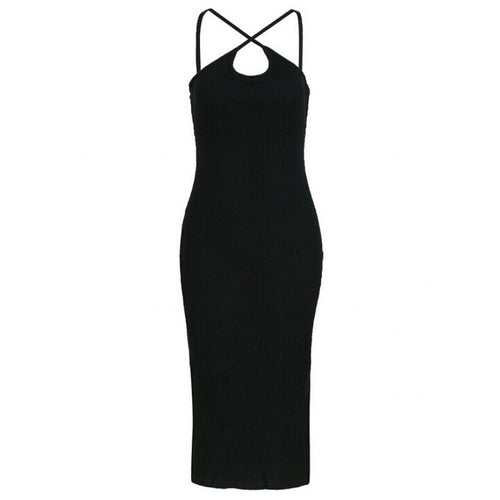 Style Sexy Dress Women Tank Dress Black Side Split Sleeveless Dress Mid-Calf Dresses