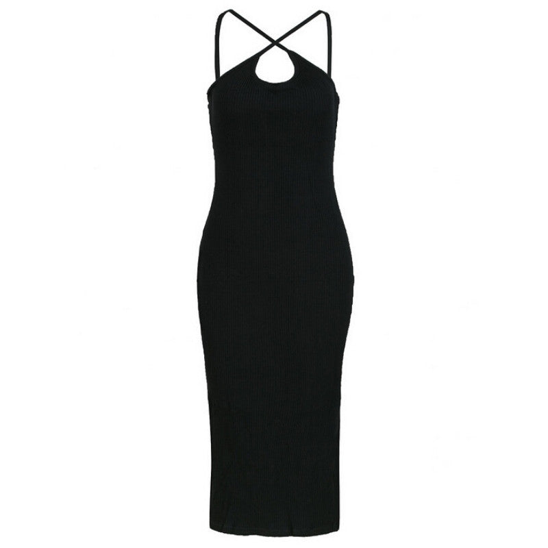 Style Sexy Dress Women Tank Dress Black Side Split Sleeveless Dress Mid-Calf Dresses