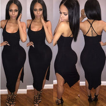 Style Sexy Dress Women Tank Dress Black Side Split Sleeveless Dress Mid-Calf Dresses