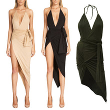 Dress Sexy Celebrity Women V-neck Backless Wrap Slim Midi Bodycon Stretch Dresses