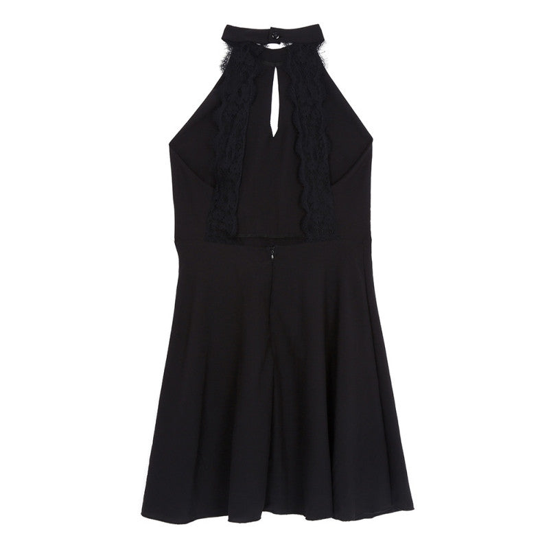 Women  Backless Sexy Dress White and Black Lace Sleeveless Dresses Slim Casual Short Dress
