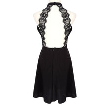 Women  Backless Sexy Dress White and Black Lace Sleeveless Dresses Slim Casual Short Dress