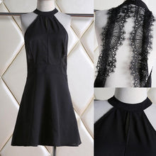 Women  Backless Sexy Dress White and Black Lace Sleeveless Dresses Slim Casual Short Dress