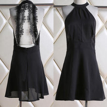 Women  Backless Sexy Dress White and Black Lace Sleeveless Dresses Slim Casual Short Dress