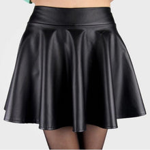 Women Ladies Faux Leather High Waist Skater Flared Pleated Short Mini Skirt LE2