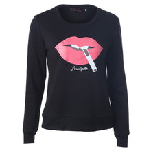 Plus  Women Sweatshirts Sexy Red Big Lips&Cigarette Printed Long-Sleeved Edge Pullovers Hoodies Sudaderas