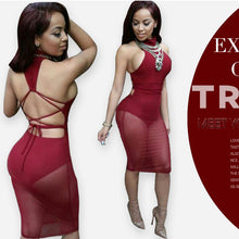 Sexy Red Mesh Dress Bandage Dresses Sexy Club Dress Backless Bodycon Night Club Wear Party Dress