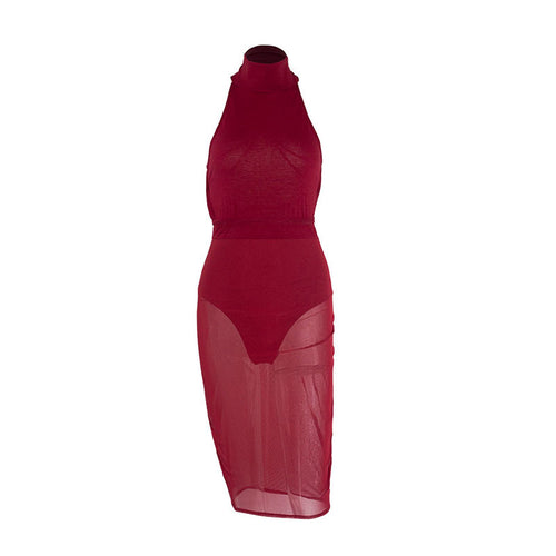 Sexy Red Mesh Dress Bandage Dresses Sexy Club Dress Backless Bodycon Night Club Wear Party Dress