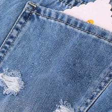 Women's Jeans Ripped Straight Full Length Famale Hole Mid Waist Jeans Pants Washed Cotton Pants L4