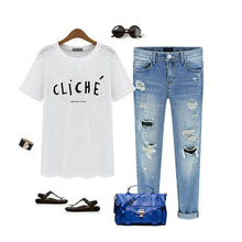 Women's Jeans Ripped Straight Full Length Famale Hole Mid Waist Jeans Pants Washed Cotton Pants L4