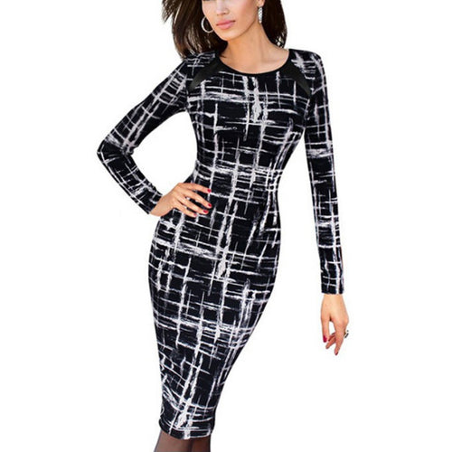 Women's O-Neck Long Sleeve Bandage Bodycon Evening Party Tube Dress